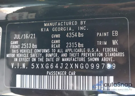 2022 Kia K5 Gt-Line из США, поврежденный, VIN 5XXG64J2XNG099789